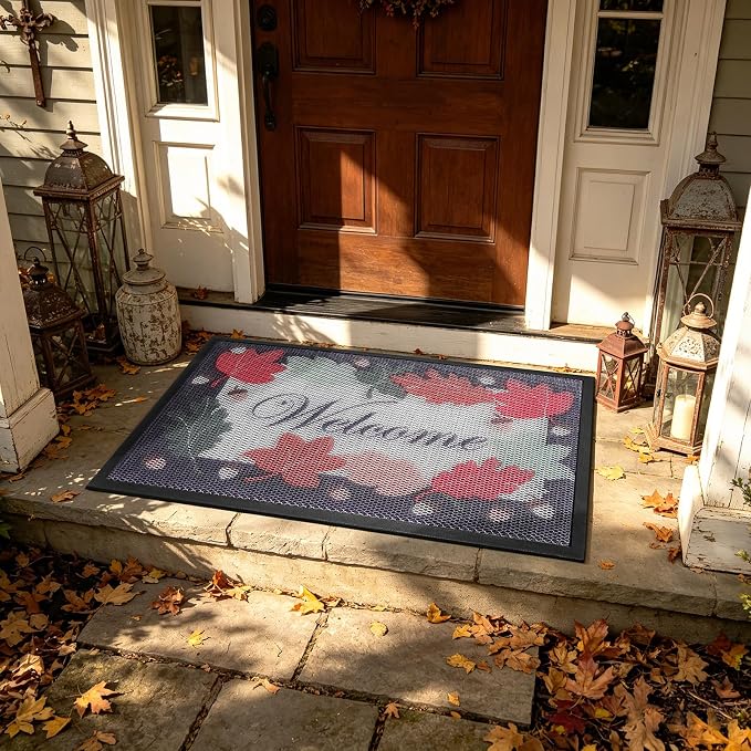 Front Door Mat, Heavy Duty Non-Slip Rubber Dirt Trapper, Quick-Dry Low-Profile
