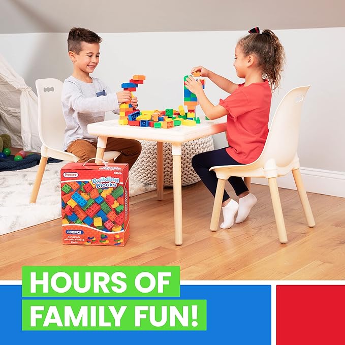 PREXTEX Building Blocks for Toddlers - 300 Jumbo Building Bricks with Carrying Box for Easy Storage - 5-Color Build Toys and Gift Set for Kids Ages 3 and Above - Compatible with Major Brands