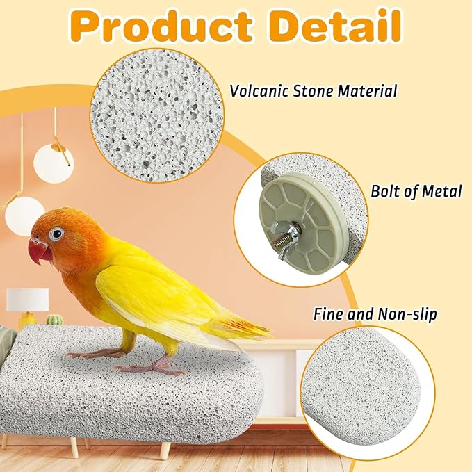 PINVNBY 6 PCS Large Bird Cage Perch Natural Parrot Beak Grinding Stone Calcium Parakeet Chew Toy Bird Stand Platform for Cockatiel Conure Lovebird Finch