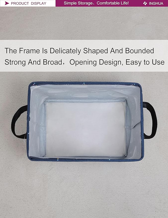 Rectangular Storage Basket Fabric Organizer Bin for Toys,Books,Clothes,Gifts,Pets-Perfect for Home,Office,Nursery,Dorm,Shelf(Rec-Blue Whale )