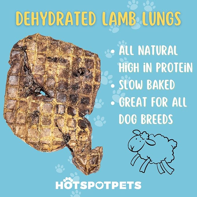 Hotspot Pets Premium Raw Dehydrated Single Ingredient Lamb Lung Dog Treats - 1lb Big Bag All-Natural, Made in USA - High Protein, Low Fat - A Rawhide Alternative for All Dogs