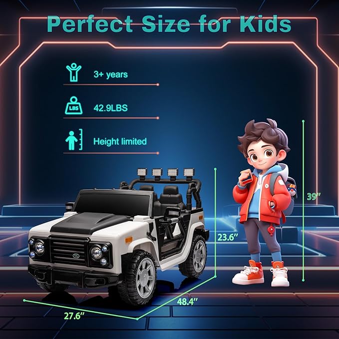 12V SUV 5MPH 2-Seater Ride on Toys, Ride-on Truck Toy w/Parent Remote,4W/2D 3-Speed Kids Electric Vehicles with Motor,Spring Suspension,LED,Music (12V Electric Ride on Truck SUV)