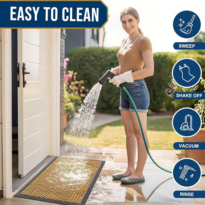 Smiry Front Door Mat Outside Entrance, Heavy Duty Sturdy Natural Rubber Doormat