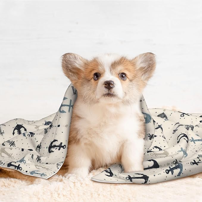 Waterproof Dog Blanket Soft Pet Blanket for Puppy Cat, Fleece Cat Throw Blankets for Furniture Bed Couch Sofa Reversible - Nautical Anchors 4