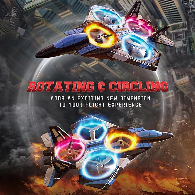 BEZGAR RC Plane for Kids | 2.4GHZ Brushless Drones with Camera, 6-axis Gyro Remote Control Airplane, 360° Flip Fighter Jet Toy, Toys for ages 8-13 with Colorful LED Navigation Lights Blue