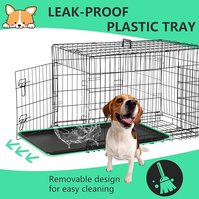 BestMassage Dog Crate Dog Kennel Cage with Double Door,24 inch Folding Metal Wire Dog Cage with Removable Tray&Divider Panel,Pet Crate for Small Dogs,Black