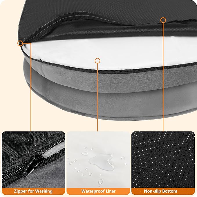 Dwanton Orthopedic Dog Bed for Medium Dogs with Gel Memory Foam, Waterproof Dog Sofa, Washable Pet Bed with Four Sided Bolster Cushion, Removable Cover & Non-Slip Bottom, 35", Medium Gray