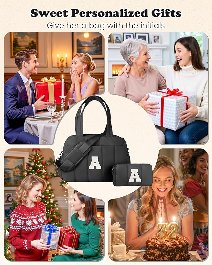 Women Duffle Bag with Initial, Personal Item Travel Bags，Gym Bag with Wet Pocket，Lightweight Travel Bags Personalized Tote with Makeup Pouch, Birthday Gifts for 13 14 15 16 17 Year Old Girls