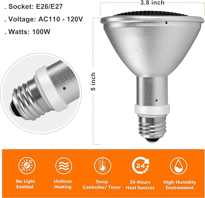 Deep Heat Projector - DHP 100W Infrared Reptile Heat Lamp Bulbs for Turtle Light Bearded Dragon Chicken Lizard Leopard Gecko Snake