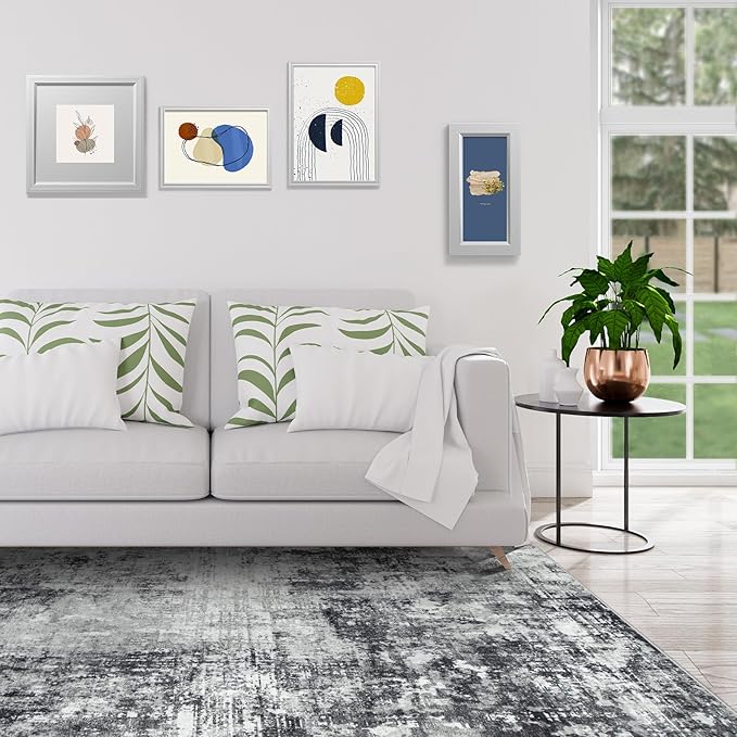 8x10 Area Rugs for Living Room Rug Washable: Modern Large Rug for Dining Room Bedroom Carpet Non Slip 8 by 10 Indoor Abstract Nursery Home Office Black Grey