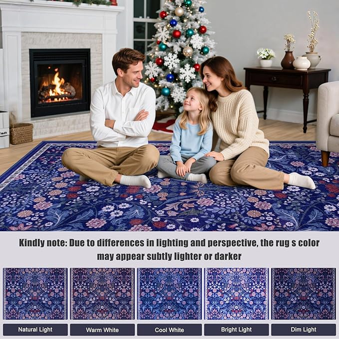 Entryway Rug 2X3 Small Rugs: Floral Washable Door Mat Vintage Soft Low Pile Non-Slip Kitchen Rugs Stain Resistant Indoor Throw Rug for Entrance, Bedroom, Kitchen, Laundry, Bathroom Blue