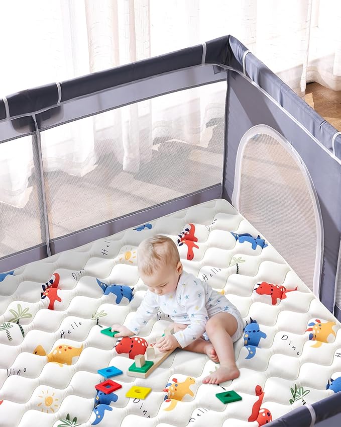 Odorless Premium Foam Baby Play Mat 36" x 36", Soft Microfiber Fabric Crawling Mat for Floor- Comfortable and Hypoallergenic, Non-Slip Cushioned Floor Playpen mat for Infants,Babies,Toddlers