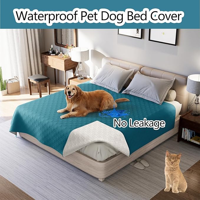 Dog Bed Cover Waterproof Microfiber Quilted Mattress Cover Pet Mat Silicon Non Slip 9 Size Furniture Protectors for Bed Sofa Couch (76 x 127 cm/30 x 50 in,Deep Blue)
