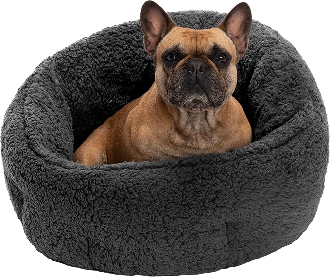 Furhaven 23" Round Self-Warming Pet Bed for Indoor Cats & Medium/Small Dogs, 100% Washable, For Pets Up to 45 lbs - Hi Lo Snuggle Terry Cuddler - Charcoal Gray, Medium