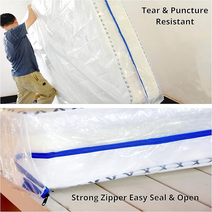 Queen Mattress Bag for Moving and Storage Cover -5 Mil Zipper Plastic Waterproof Mattress Storage Bag,82x62x14 inches,1 Pack