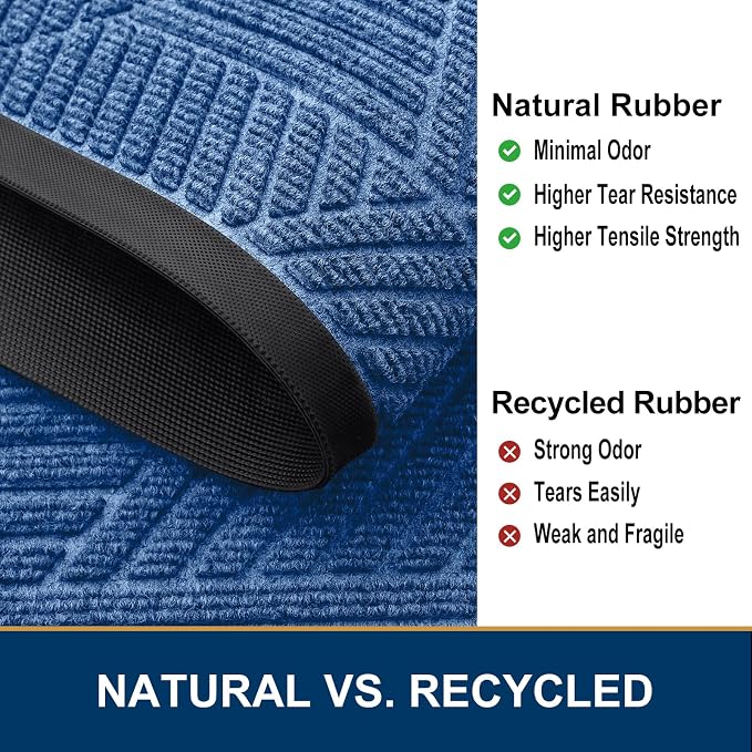 Smiry Front Door Mat Outside Entrance, Heavy Duty Sturdy Natural Rubber Doormat