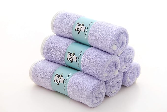 HIPHOP PANDA Baby Washcloths, Rayon Made from Bamboo - 2 Layer Ultra Soft Absorbent Newborn Bath Face Towel - Reusable Baby Wipes for Delicate Skin - Purple, 6 Pack