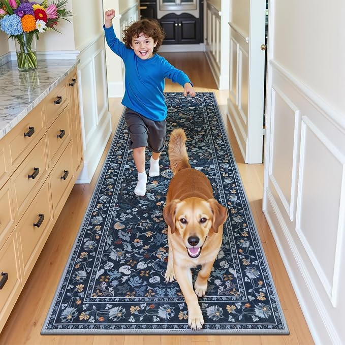 HEBE Washable Hallway Runner Rug 2'x 6' Non Slip Kitchen Rugs Runner, Low Pile