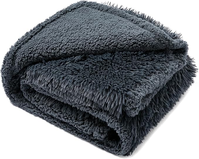 Pet Throw Blankets for Dogs Gray Cozy Waterproof Fluffy Long Faux Fur Dog Cat Calming Blanket for Couch Sofa Cover Furniture Protection, Gray XS-28x20in
