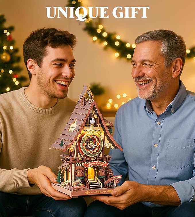 ROKR Cuckoo Clock Mechanical 3D Wooden Puzzle Kit for Adults, DIY Wooden Clock Model Building Set, Unique Home Decor Gift for Women Men