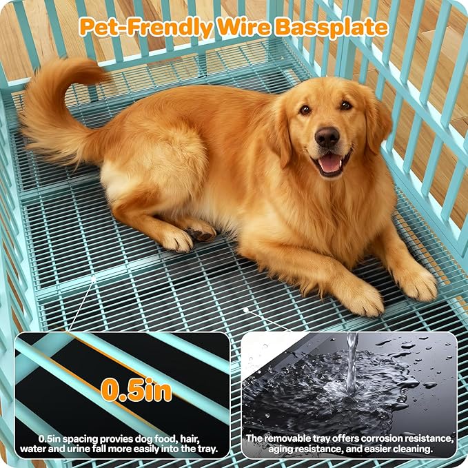 48 Inch Heavy Duty Dog Crate, Indestructible Escape-Proof Dog Kennel for High Anxiety Large Dogs, Strong Metal Pet Cage with Double Doors, Lockable Wheels & Removable Tray, XL XXL XXXL