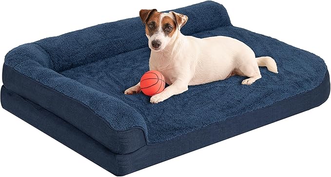 35'' x 22'' x 3.2'' L-Shaped Orthopedic Dog Beds, Medium Dogs Bed with Removable Cover and Nonskid Bottom, Navy Blue