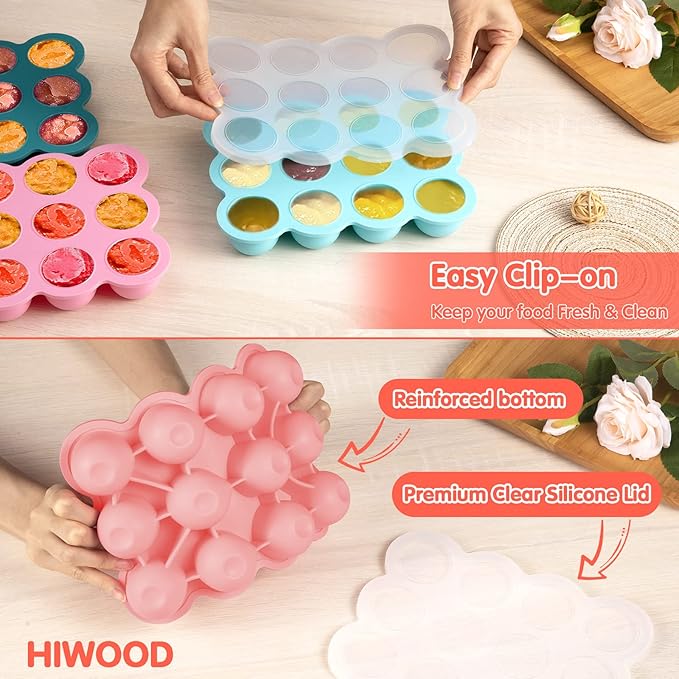 12x1.5oz Baby Food Freezer Tray with Clip Lid Gossamer Pink | Food Grade Silicone Storage Containers for Purees & Vegetables