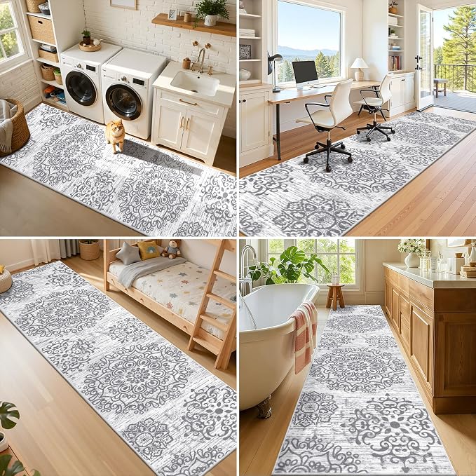 HEBE Hallway Runner Rug 3'x12' Washable Vintage Distressed Area Rugs Non Slip