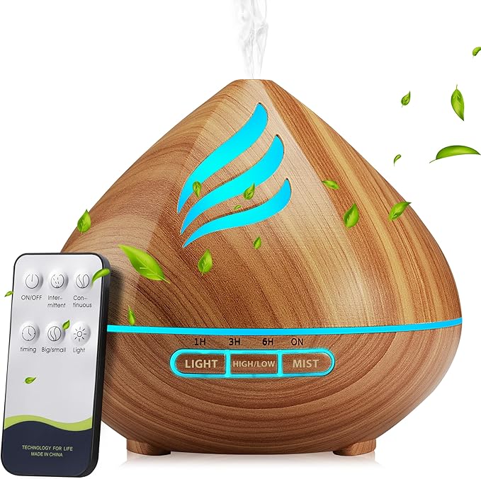 Essential Oil Scent Diffuser: 500ML Aroma Diffuser with Remote Control, Large Fragrance Aromatherapy Diffuser for Bedroom Home, Mist Humidifier with 14 Colors LED Lights and waterless Auto-Off