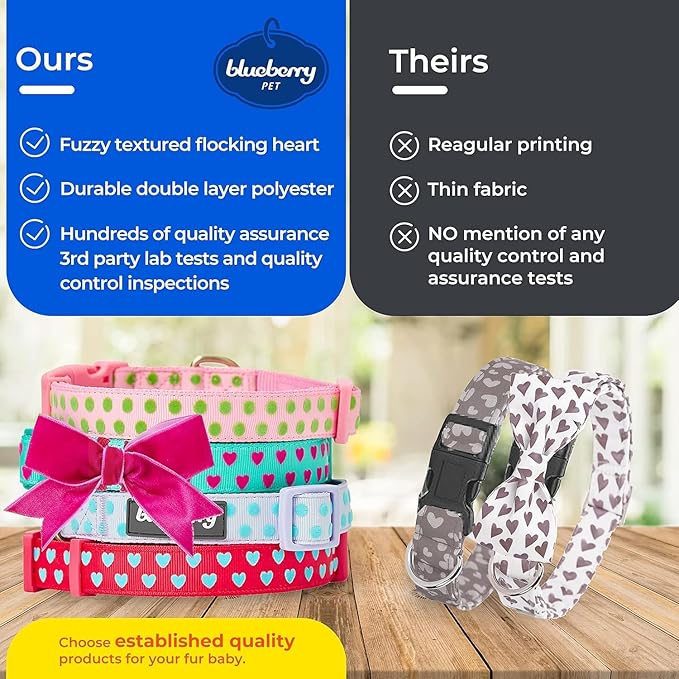 Blueberry Pet Adjustable Flocking Dog Collar with Detachable Velvety Bowtie - Heart in Gothic Grape