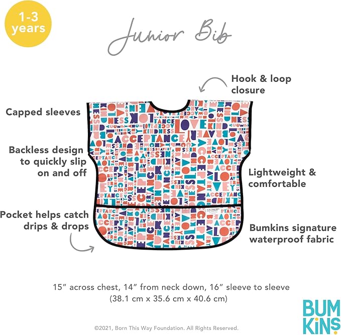 Bumkins Bibs - Toddler Bibs, Waterproof, Large for 1-3 Years, Short Sleeve