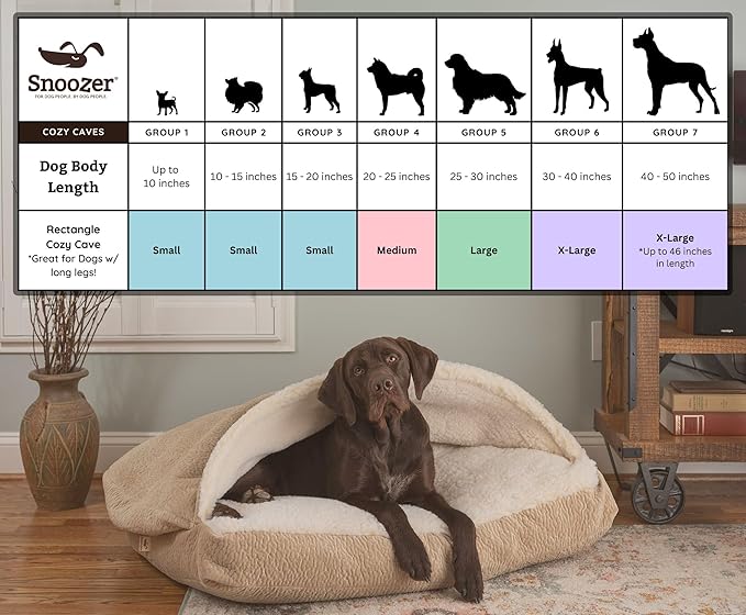 Snoozer Luxury Rectangle Cozy Cave Dog Bed - Indoor Dog Bed with Cover Cave, Covered Calming Burrow for Medium & Large Sized Pets with Blanket Attached, Enclosed, Washable - Large, Pedigree Denim