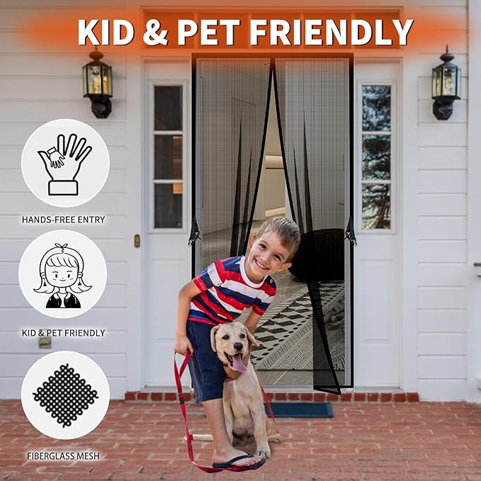 Fiberglass Magnetic Screen Door Fit Door Size 48 x 80 in- Heavy Duty Fiberglass Screen Door Mesh for Interior Door, Patio and Sliding Doors - Door Screen Magnetic Closure Let Fresh Air in