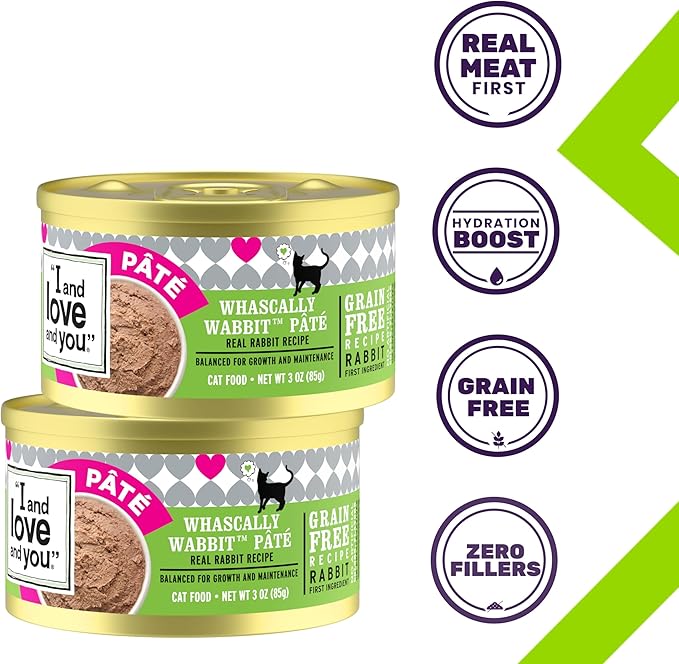 I and love and you Wet Cat Food - Whascally Wabbit Pâté - Rabbit Recipe, Grain Free, Filler Free, 3oz Pack of 24 Cans