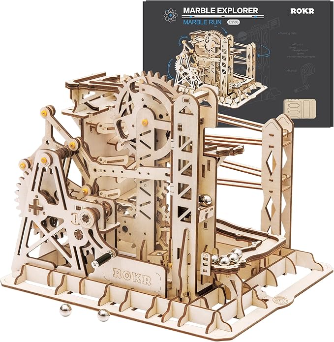 ROKR 3D Wooden Puzzles for Adults-Marble Run Model Building Kit-Wood Model Kit (LG503★Lift Coaster)