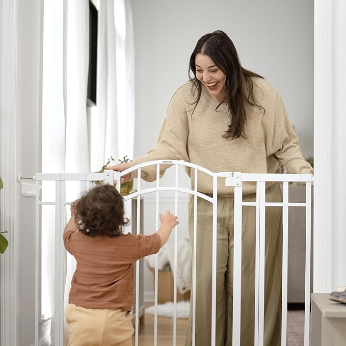 Ingenuity Decorative Extra Tall Baby Gate & Dog Gate, 28.5"-48" Wide, 36" Tall, Hardware or Pressure Mounted, Install on Top or Bottom of Stairs, Banister, or Doorway - White