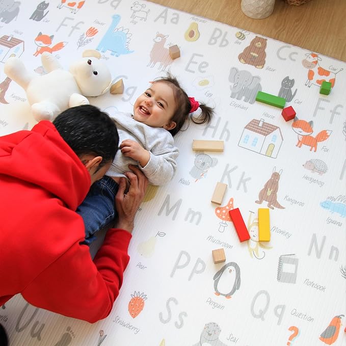Cushmat Stylish Reversible Foam Play Mat (Large, Alpha - Palm Char) - Soft, Waterproof, Durable Play mat for Infants, Babies, Toddler, Kids & Grownup - 6.5ft x 4.5ft