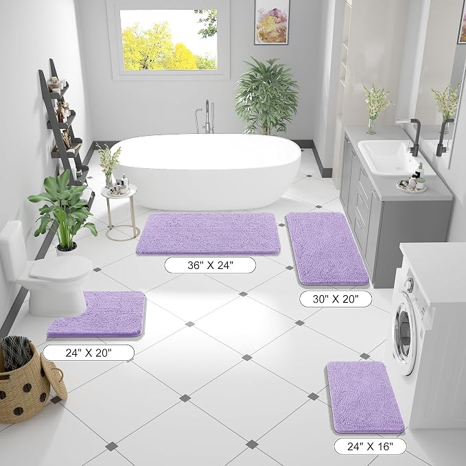 OLANLY Bathroom Runner Rugs 47x17, Soft Absorbent Chenille Bath Rugs, Rubber