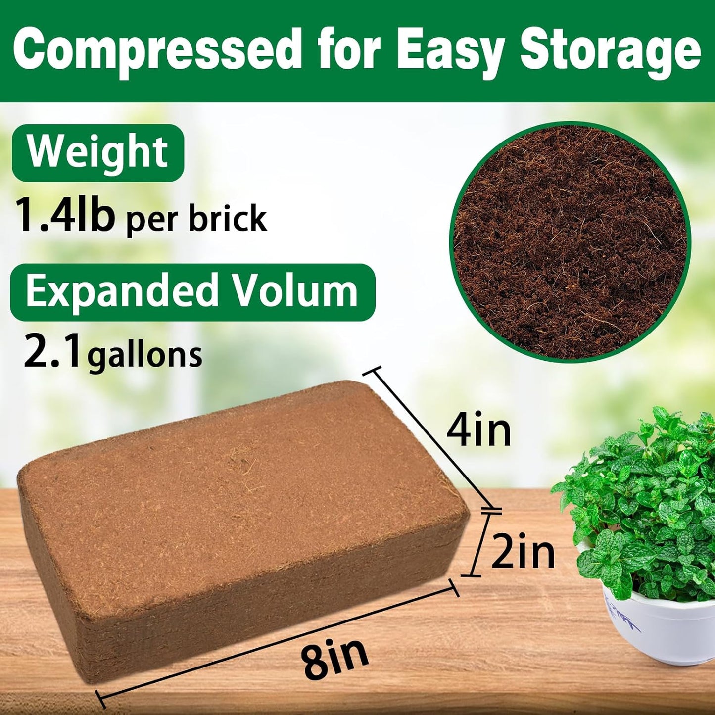 ZeeDix 2 Pcs Coco Coir Brick- 100% Organic Coconut Coir for Garden Soil & Potting Mix, Low EC and pH Balance, Compressed Coconut Husk Fiber for Seed Starter Soil for Indoor Outdoor Plants