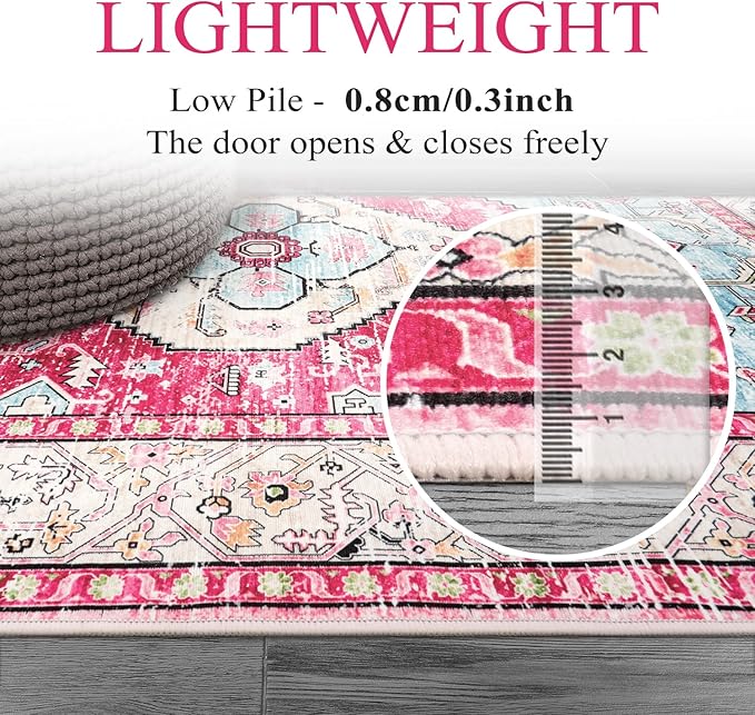 Lahome Boho Round Rug - 6Ft Washable Area Rug, Non-Slip Small Bathroom Rug, Lightweight Bedroom Throw, Oriental Distressed Print Carpet for Entryway, Sofa, Nursery, Kids Room