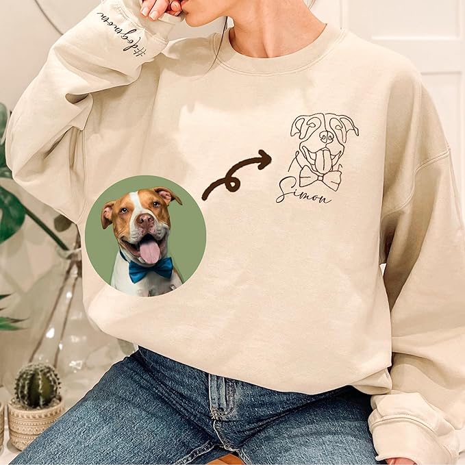 DILYPOD Personalized Embroidered Dog Mom Sweatshirt, Custom Line Art Portrait Dog Sweatshirt, Pet Name Sweatshirts Women, Dogs Mom Hoodie, Customized Pet Lover Gifts, Mothers Day Christmas Birthday