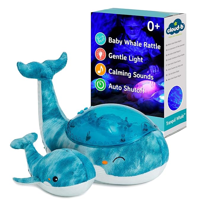 Cloud B Ocean Projector Nightlight with White Noise Soothing Sounds | Adjustable Settings and Auto-Shutoff | Tranquil Whale Family - Blue