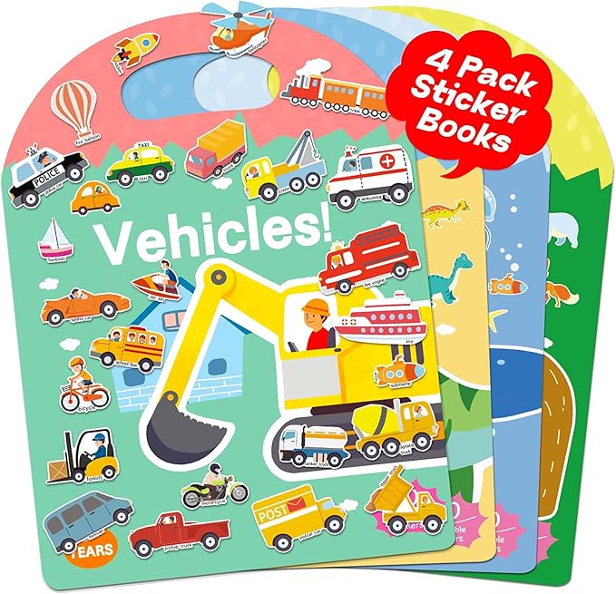 4 Sets Sticker Books for Toddlers 2-4 Years, 122 Pcs Puffy Stickers for Kids, 3D Sticker Books for Toddlers 1-3, Toddler Airplane Travel Essentials for Kids