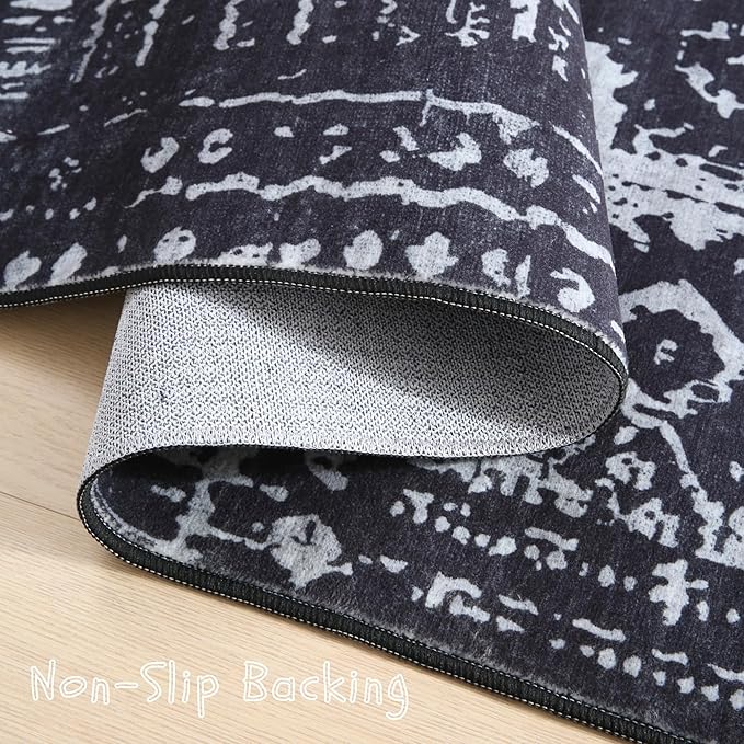 Area Rugs 8x10 Rug for Living Room Clearance Washable Boho Area Rug Non Slip Moroccan Vintage Low Pile Large Rug for Living Room, Bedroom, Farmhouse, Dining Room, Kids Playroom(Black)