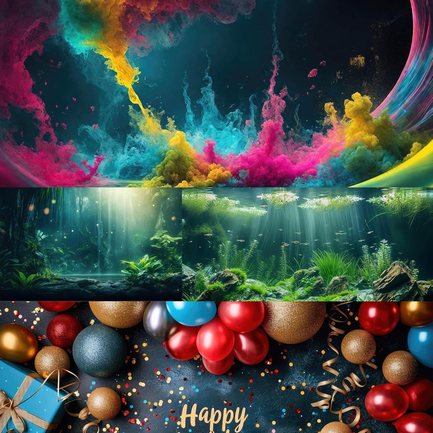 Mushrooms Aquarium Background Mushrooms in Dark Forest with Bright Colors Terrarium Background Tranquil Lake Cartoon Style Aquatic Plants Fish Tank Backdrop Poster Decorations Wallpaper Decor 72x24in