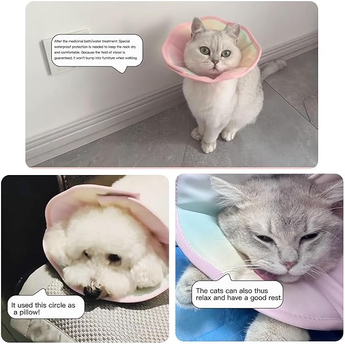 Touchdog Foldable Dog Cone Collar for Cats & Dogs - Adjustable Soft Recovery Collar with Waterproof PU Coating, Lightweight Design, 24.5cm/9.6in Wide Barrier (Pink Gradient Color, L)