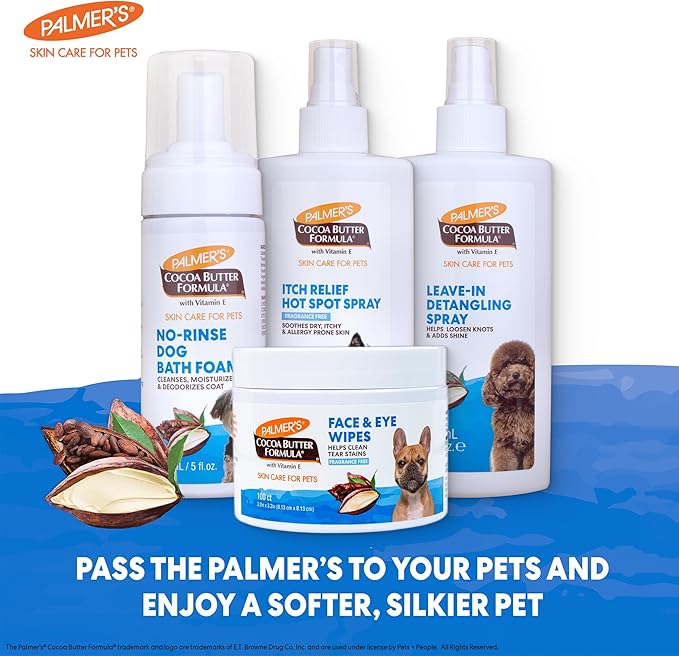 Palmer’s for Pets Face and Eye Dog Wipes with Cocoa Butter, Gentle Tear Stain and Facial Cleaning Wipes for Sensitive Areas and Daily Grooming Care, Unscented, 100 Count