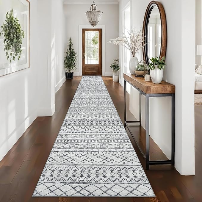 KUTA Long Hallway Runner Rug 2.6x16 Non-Slip Washable, Moroccan Vintage Beige