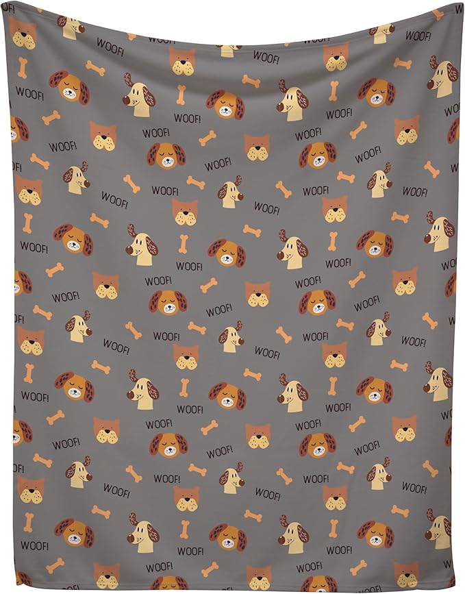 Grey Woof Fleece Pet Lightweight Blanket - 60" x 80" - Cute for Dogs - Gifts and Puppy Essentials - Printed in America