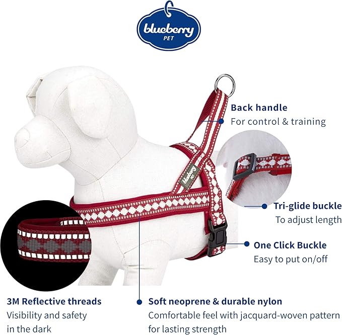 Blueberry Pet 4 Colors Soft & Comfy 3M Reflective Jacquard Padded Dog Harness, Chest Girth 20.5" - 26", Marsala Red, Medium, Adjustable Harnesses for Dogs